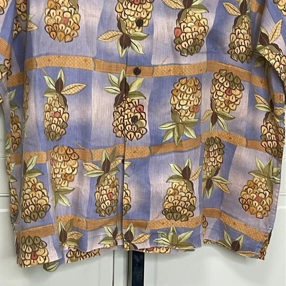 Reyn Spooner Hawaiian Regency Textured 100% Linen Shirt Mens XL Pineapple Print - Picture 3 of 10